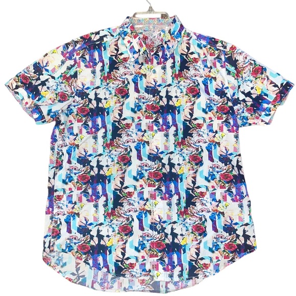 Robert Graham Aviation Short Sleeve Button-Up Shirt Multi Color Floral Print - Picture 3 of 10
